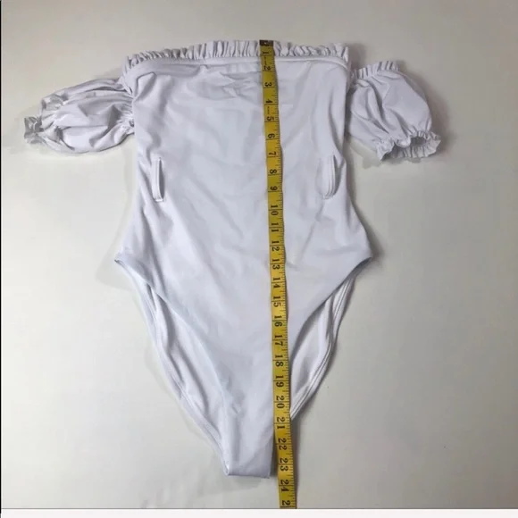 Something Navy one piece off shoulder swimsuit - Picture 3 of 7